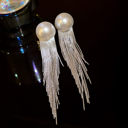 Needle Zircon Pearl Geometric Fashion Design Earrings