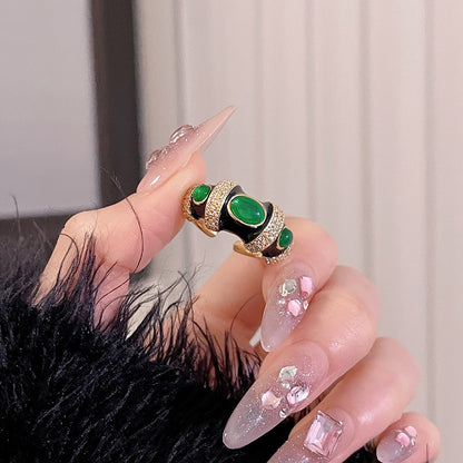 Glazed Black White Enamel Female Cold Wind Light Luxury Rings