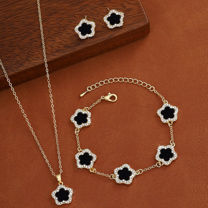 Diamond Five Petal Flower Ear Set Of Necklaces