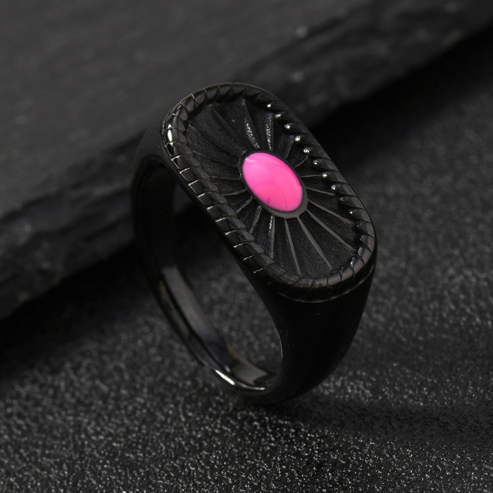 Steel Casting Fashion Palace Style Colorful Oil Rings
