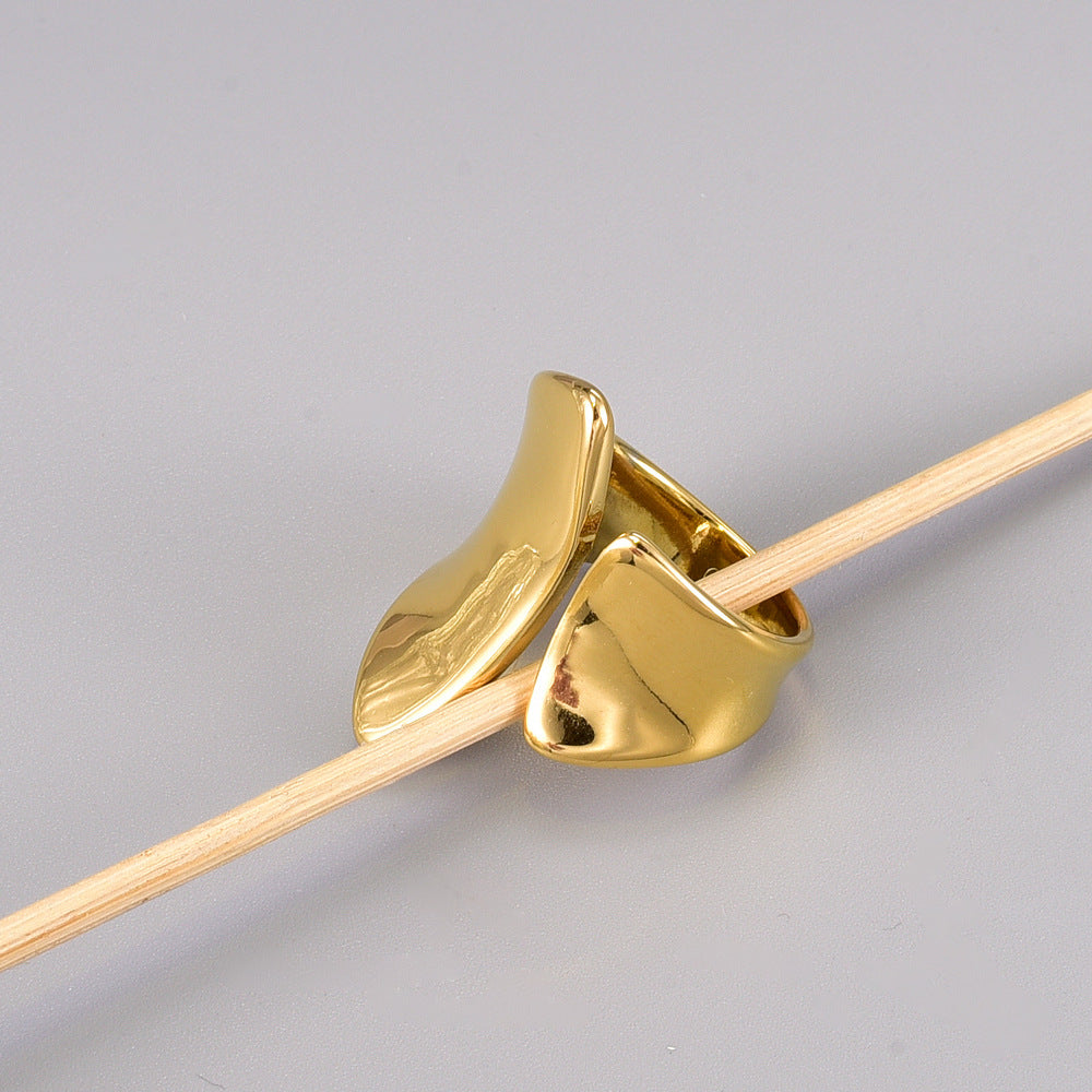Steel Large Glossy Opening Gold Exaggerated Rings
