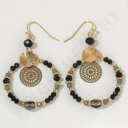 Mixed Color Round Card Hollow Fashion Earrings