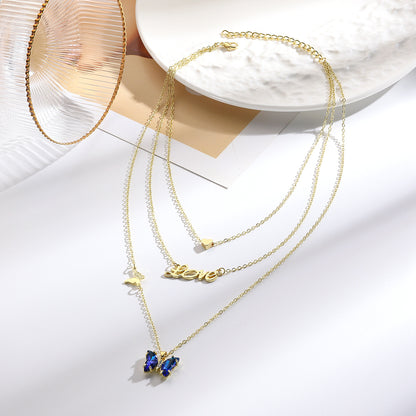 Women's Butterfly Light Luxury High-grade Blue Crystal Necklaces