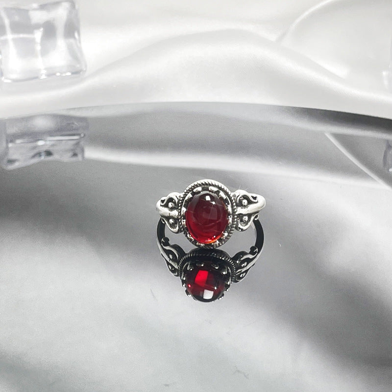 Red Gemstone Open Female Cold Exquisite Rings