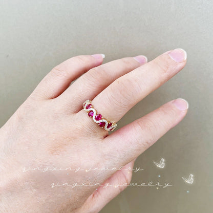 Fashion Color Red Corundum Pointed Crystal Versatile Zircon Rings