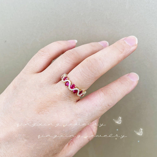 Fashion Color Red Corundum Pointed Crystal Versatile Zircon Rings