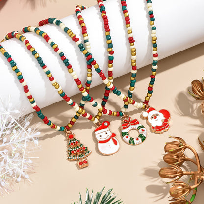 Christmas Colorful Beaded Female Santa Claus Necklaces