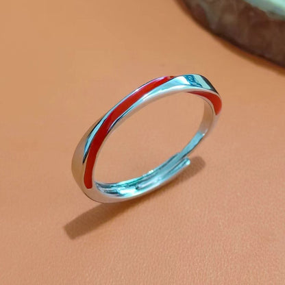 Moon Old Red Line Mobius Couple Rings