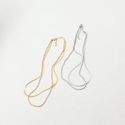 Blade Chain Rice Bead Layer Titanium Steel Necklaces
