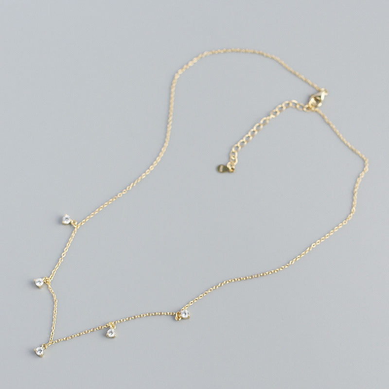 Women's Sterling Sier Minimalist Diamond Inlaid Clavicle Necklaces