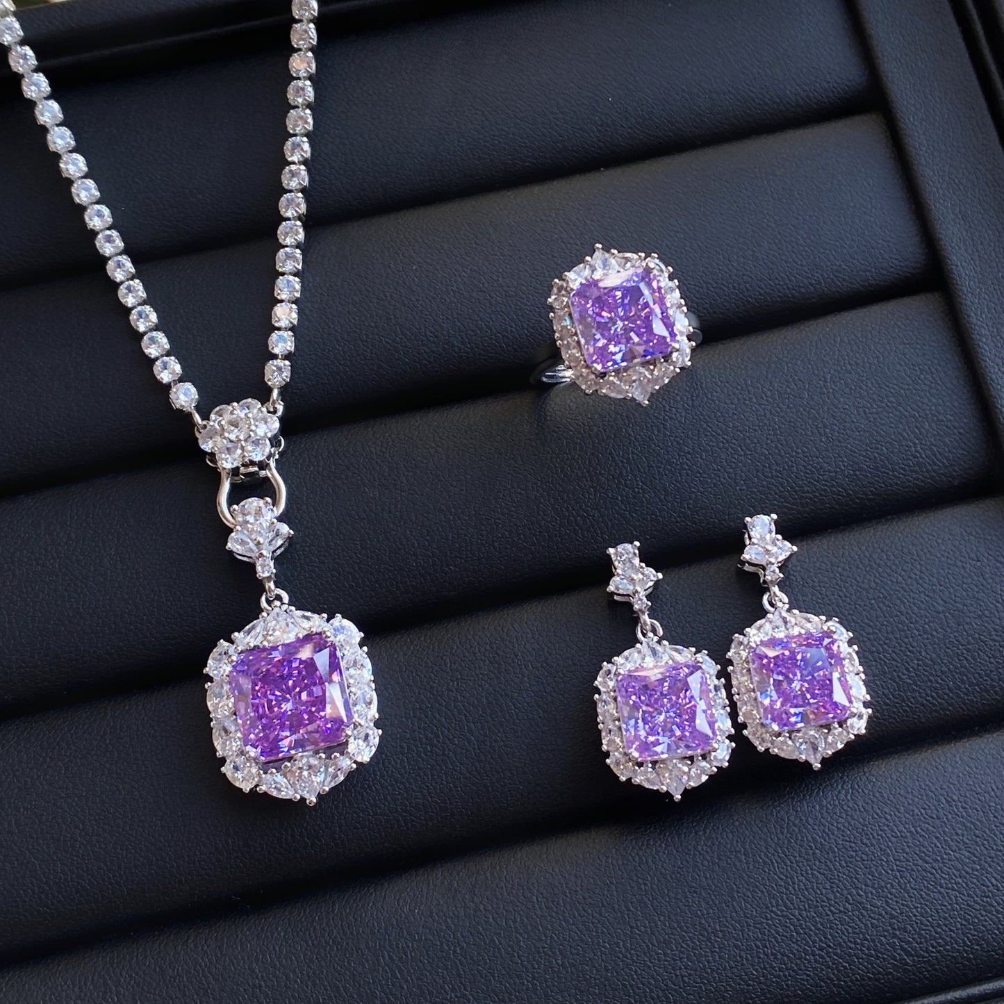 Spodumene Purple Zircon Starry Sky Cut Pendants