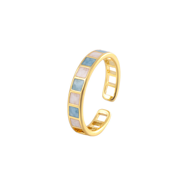 Women's Light Luxury Haze Blue Hollow Design Rings