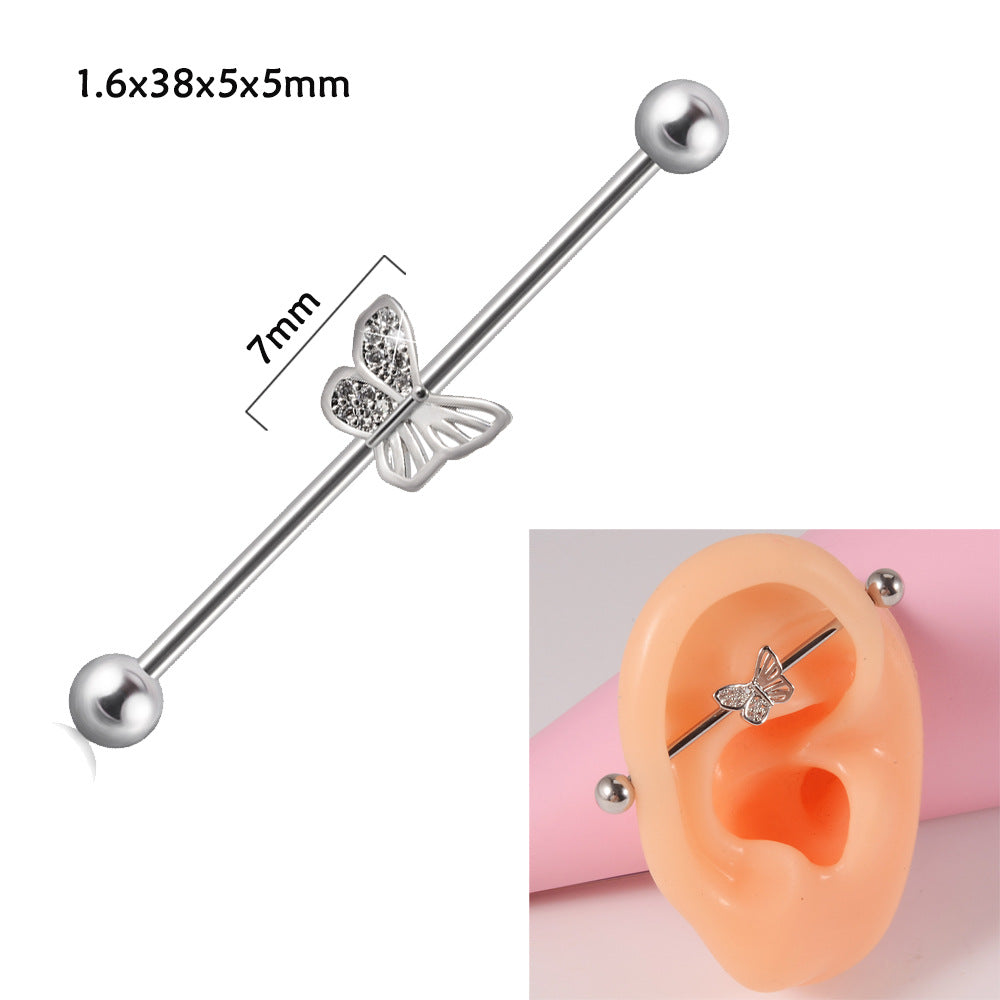 Steel Straight Bar Barbell Simulated Snakes Flower Wings Piercing Rings