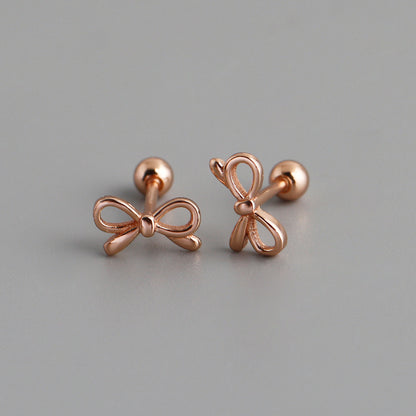 Women's Bow Sterling Sier Twisted Bead Screw Earrings