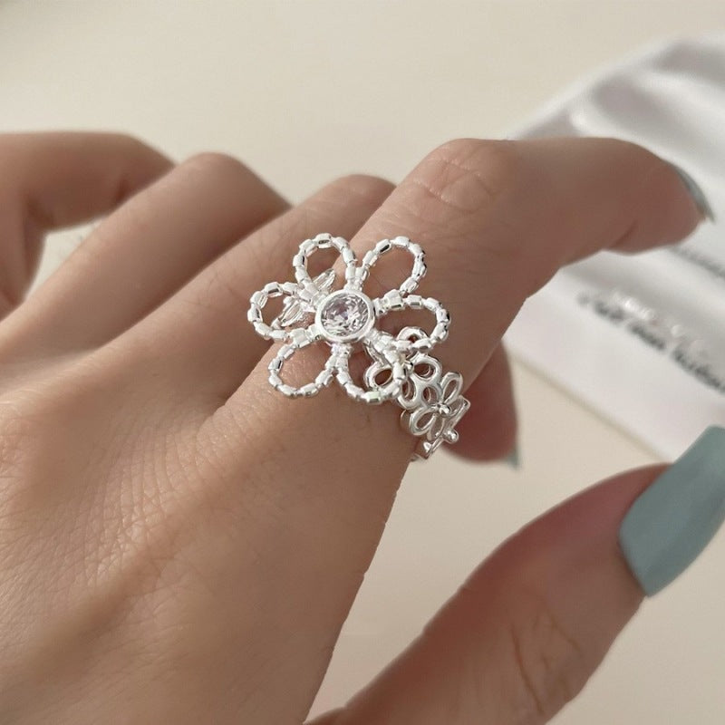 Sweet Cutout Flower Female Exquisite Elegant Gentle Temperament Open Rings