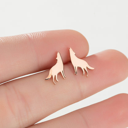 French Style Stainless Steel Cute Animal Personality Wolf Earrings