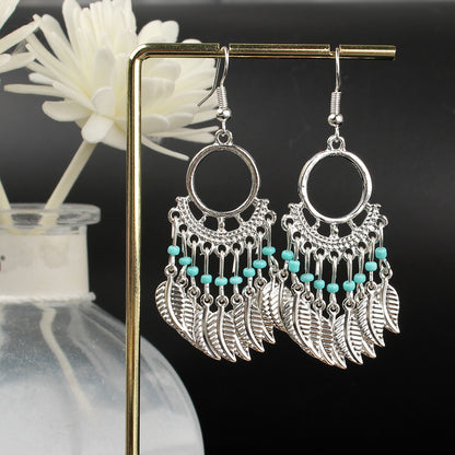 Tassel Turquoise Retro Imitation Miao Sier Minority National Style Earrings