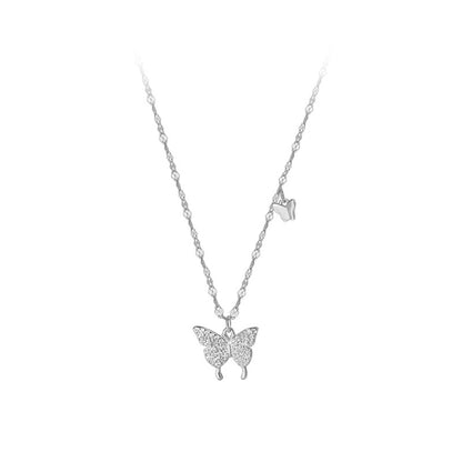 Women's Sterling Sier Diamond Inlaid Butterfly Double Light Necklaces