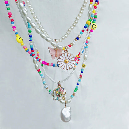 Women's Beaded Little Daisy Sweater Chain Butterfly Pearl Necklaces