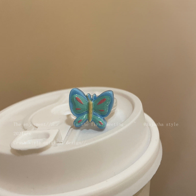 Girly Acrylic Butterfly Female Cute Niche Rings