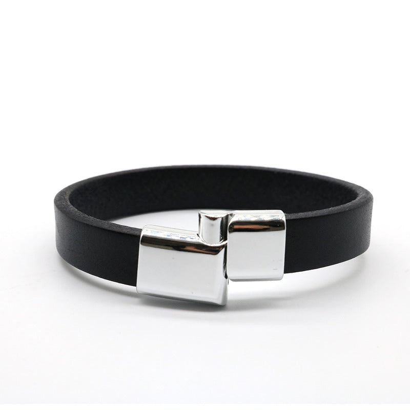 Simple Versatile Cowhide Leather Glossy Retro Creative Magnetic Snap Bracelets