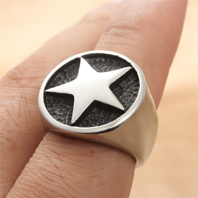 Men's Ornament Titanium Steel Pentagram Retro Trendy Rings