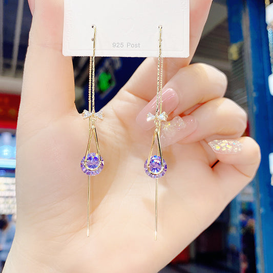 Sier Needle Temperament Entry Lux Female Fashion Super Fairy Earrings