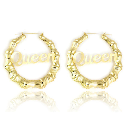 Round Bamboo Exaggerated Big Ear English Earrings