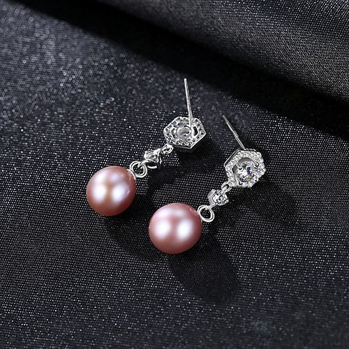 Sier Female Freshwater Pearl Inlaid Zircon Earrings