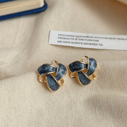 High-grade Sense Blue Color Enamel Design Blooming Earrings