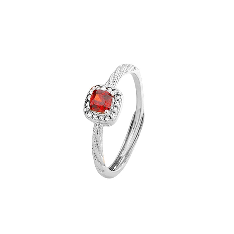 Women's Combination Twin Square Red Zircon Twist Gold Rings