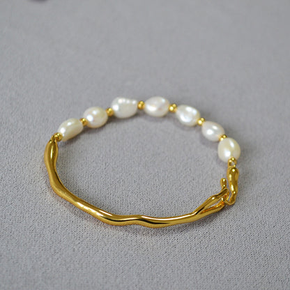 Women's Irregular Branch Brass Gold-plated Fresh Water Bracelets