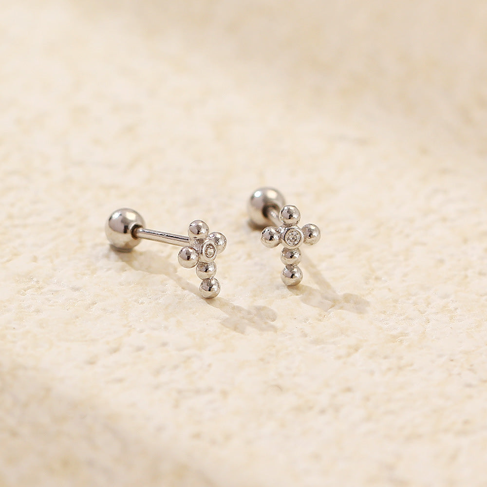 Ear Sier Cross Diamond Threaded Indie Earrings