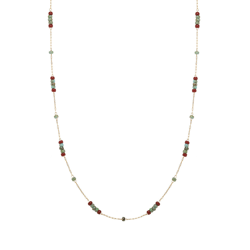 Turquoise Grain Glass Wine Red Contrast Color Necklaces