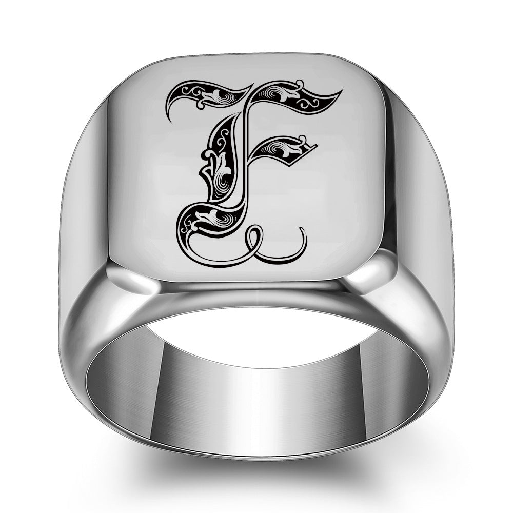 Men's English Initial Letter Titanium Steel Retro Rings