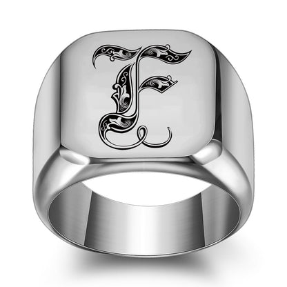Men's English Initial Letter Titanium Steel Retro Rings