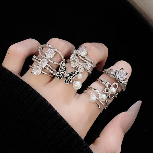 Women's Butterfly Flower Open Design Retro Fashion Rings