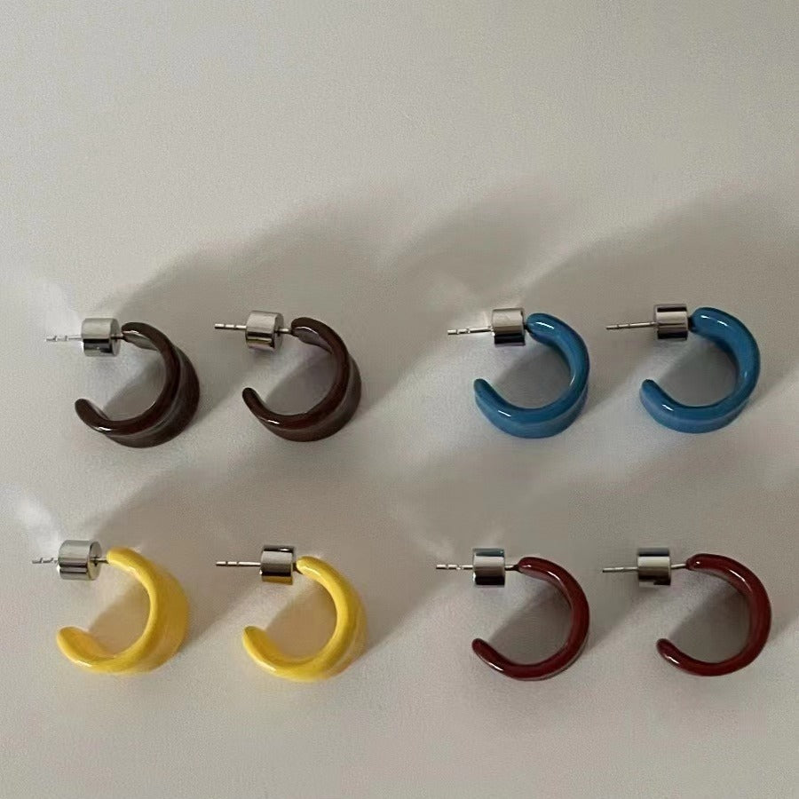 Enamel Glaze Small Hook Design High-grade Simple Earrings