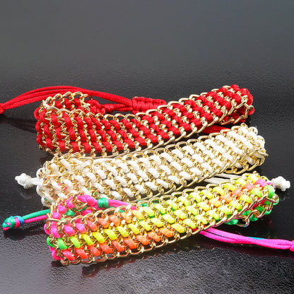 Colorful Chain Woven Wide Body Gold Bracelets