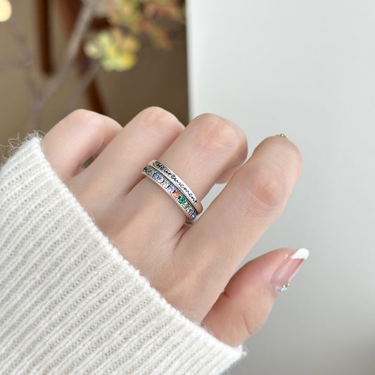 Wind Exquisite Lucky Double Layer Colorful Crystals Letters Rings