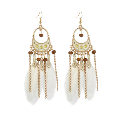 Ethnic Style Long Feather Temperamental Tassels Personality Earrings