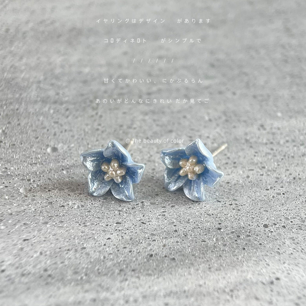 Fresh Blue Camellia Resin Small Flower Earrings