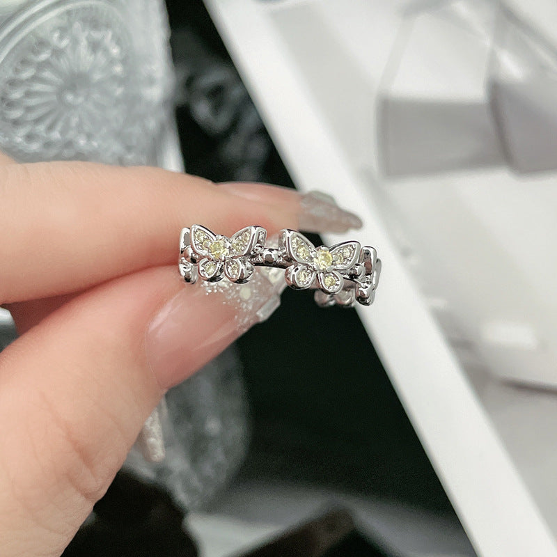 Zircon Butterfly Female Cold Style Sweet Cool Light Luxury Rings