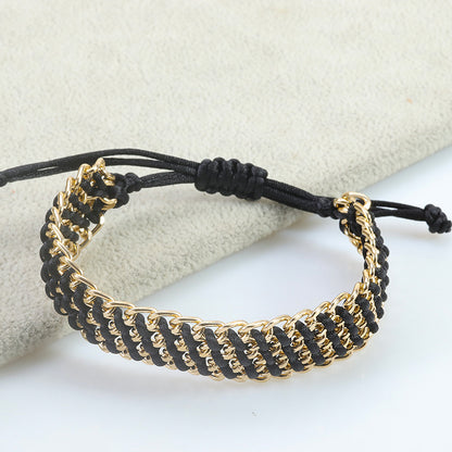 Colorful Chain Woven Wide Body Gold Bracelets