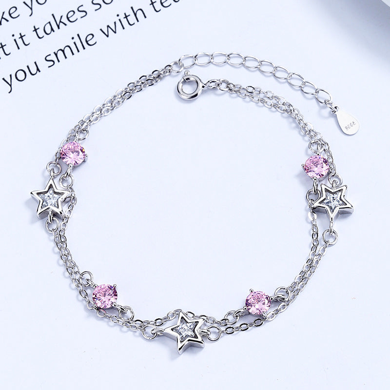 Pink Crystal Female Korean Simple Personalized High-grade Zircon Bracelets