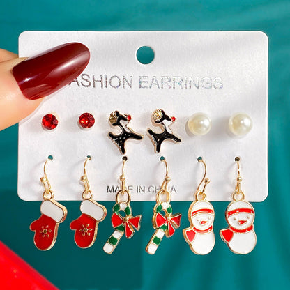 Women's Oil Santa Claus Tree Elk Suit World Party Earrings