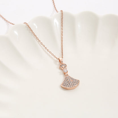 Light Luxury Real Gold Full Diamond Small Skirt Necklaces