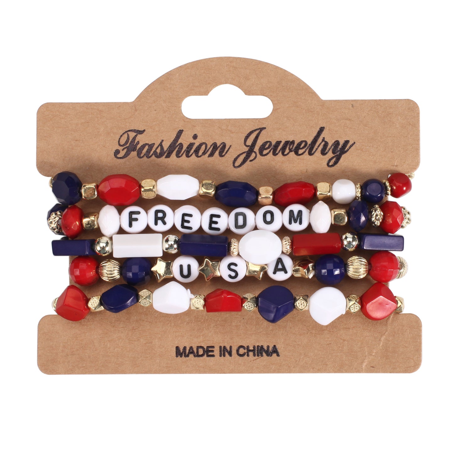 Flag Red White Blue Artificial Crystal Independence Bracelets