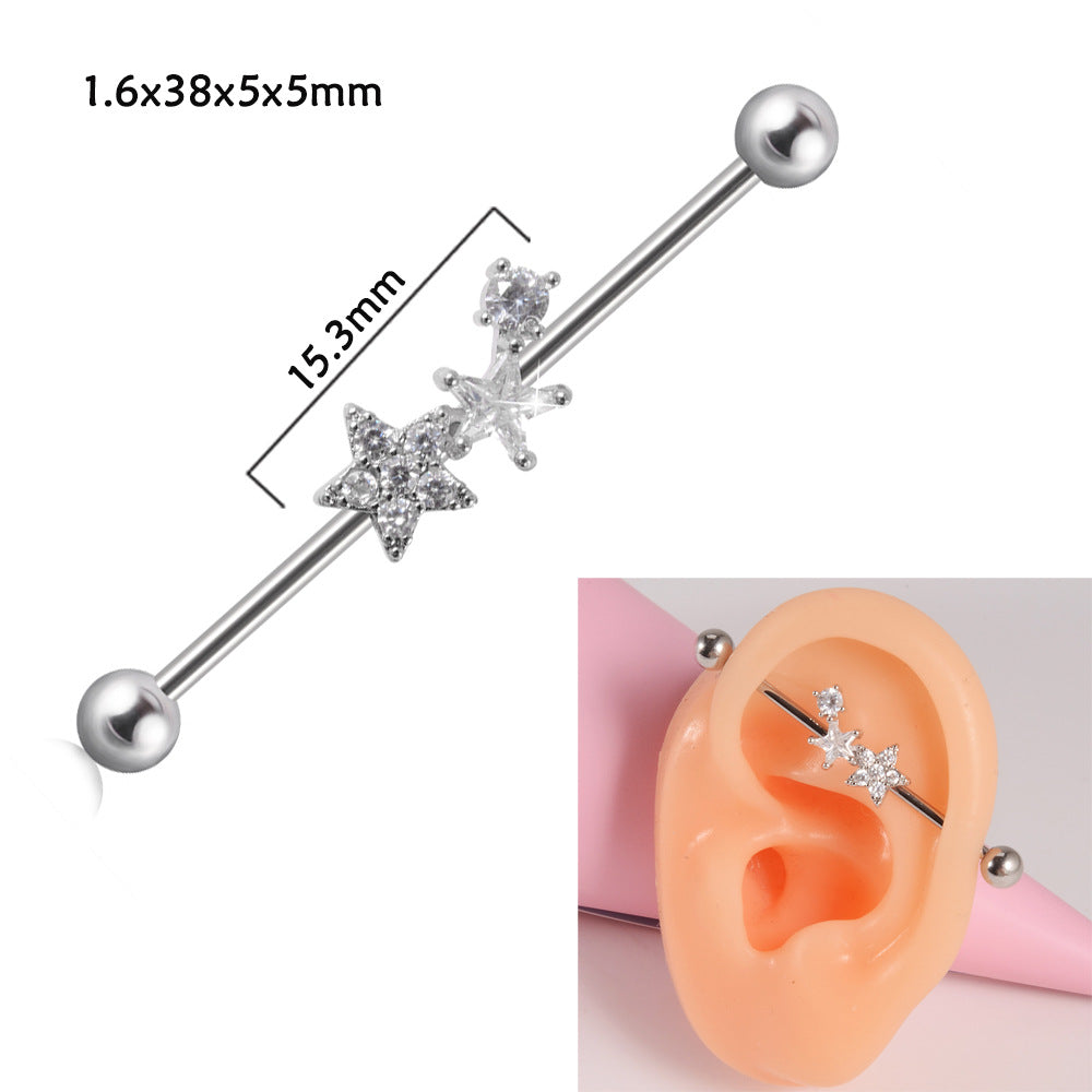 Steel Straight Bar Barbell Simulated Snakes Flower Wings Piercing Rings