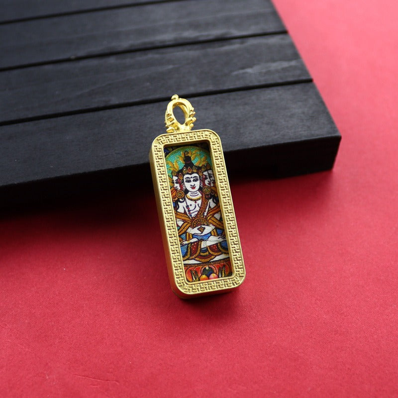 Square Birth Buddha Yellow God Of Wealth Green Tara Pendants